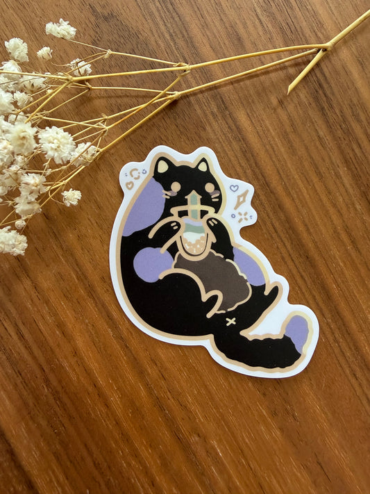 Boba Cat Sticker (Dark)