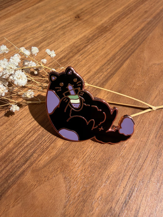 Boba Cat Pin (Dark)